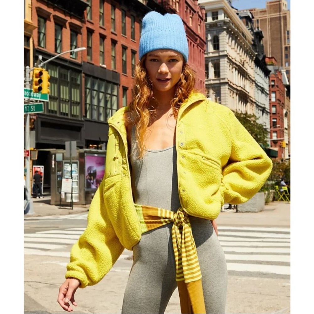 Free People Yellow hit the slopes Fleece Hoodie